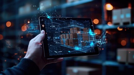 Poster - nighttime strategic insights innovative digital solutions for urban warehouse management and distrib