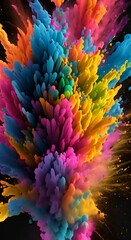 Wall Mural - explosion of bright colorful paint on black background burst of multicolored powder abstract pattern