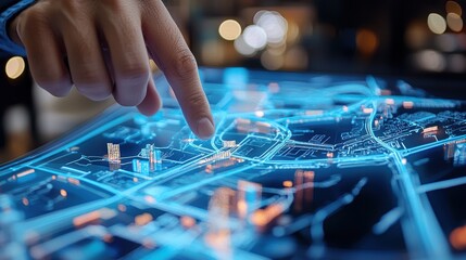 Poster - Digital mapping technology interactive touchscreen interface in urban planning modern city environment