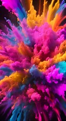 Wall Mural - explosion of bright colorful paint on black background burst of multicolored powder abstract pattern