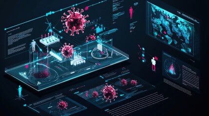 Poster - virus data trends global healthcare infographic visualization digital environment interactive perspe