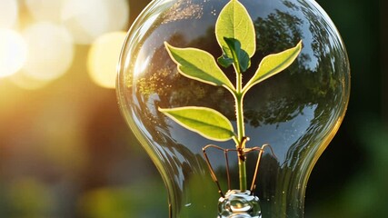 Poster - Light bulb with small plant inside symbolizing growth and sustainability