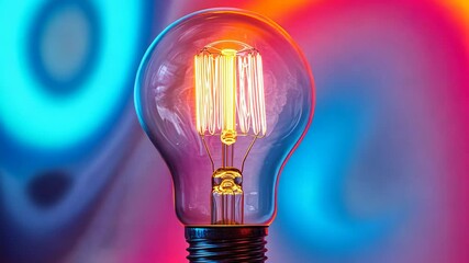 Aufkleber - Illuminated vintage light bulb with colorful bokeh background, vibrant energy and innovation concept