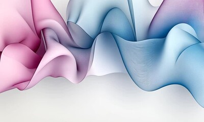 Poster - Flowing waves of soft fabric in pink and blue tones create an enchanting visual experience with dynamic movement and subtle gradients