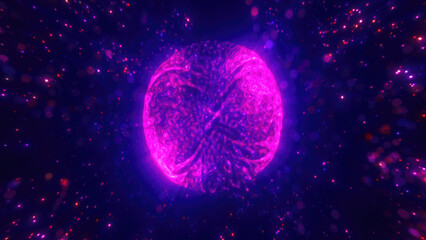 Wall Mural - Purple and red glowing sphere encircled by sparkling light particles, creating a vibrant cosmic spectacle, blending elements of digital art and abstract fantasy