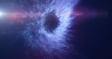 Wall Mural - a light burst creating an abstract swirl of blue color with bright digital points and a dark center