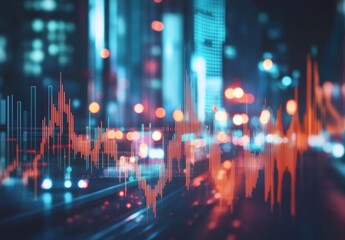 Poster - Blurry city lights and graphs illustrating digital transformation s role in urban development