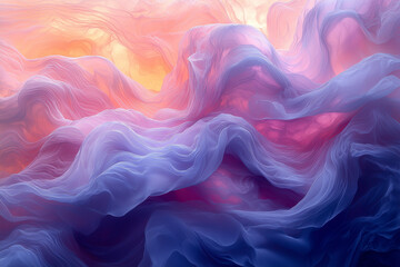 Wall Mural - undulating waves of pink and blue in an abstract pastel seascape, capturing the gentle flow of a tranquil dawn