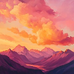 Wall Mural - Dramatic sunset above mountains and colorful clouds