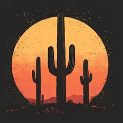 Wall Mural - Cacti in a golden desert illuminated by sunset