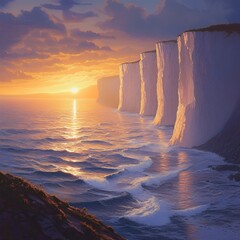 Wall Mural - Sunset reflecting soft light on tall cliffs