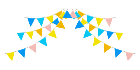 Garland with triangle flags. Decorative bunting background for party, holiday carnival, birthday celebration, festival decoration. Hanging flags. Vector illustration