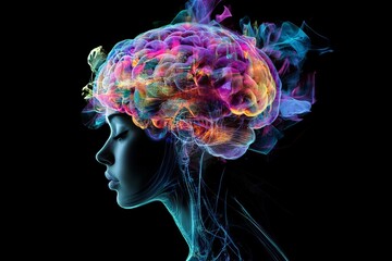 Aufkleber - Innovative digital brain technology concept illustrations showcasing advanced cognitive capabilities