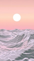 Poster - Breaking pink ocean waves under a pale sun create a dreamlike seascape, evoking a surreal and calming atmosphere filled with tranquility and soft beauty