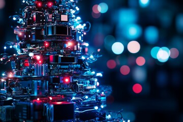 Poster - Abstract christmas tree made from recycled electronics  a futuristic sustainable holiday design