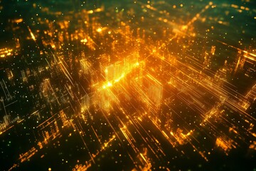 Aufkleber - Abstract digital cityscape featuring illuminated lines and data visualization elements