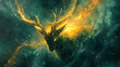 © Thiago - Mystical and surreal painting of a deer-like creature with glowing elements. Mystify. Illustration