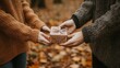 © Boonnam Burart - Cozy Autumn Gift Exchange Between Two People Surrounded by Leaves
