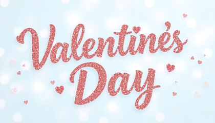 Poster - A rose gold glitter script displays Valentine's Day amidst a light blue background, Valentine's Day, Happy Valentine's Day, Valentine's Day Gifts, and Happy Valentine's Day Images.