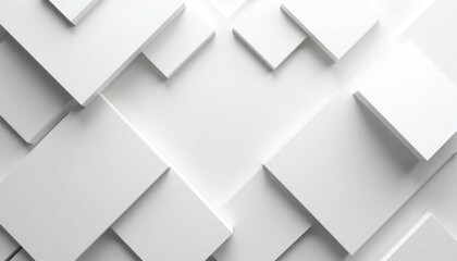 Poster - Abstract geometric shapes create layered pattern. White, gray glossy squares. Modern tech banner design. Clean lines, minimalist style. Ideal for tech company website. Abstract art for digital