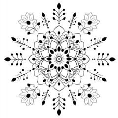 Aufkleber - Ornate mandala design. Black, white floral pattern in clip art style. Seamless round ornament. Simple design with detailed flowers. Elegant intricate pattern. Graphic illustration. Stylish tattoo