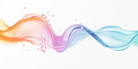 Poster - Abstract illustration of flowing rainbow liquid. Transparent slime drops display smooth slow movement. Layered liquid effect appears against white background. Colorful liquid forms abstract shapes.