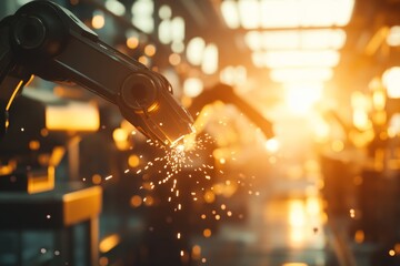 Poster - Robotic arms in modern factory  welding tools and parts in a high tech industrial setting