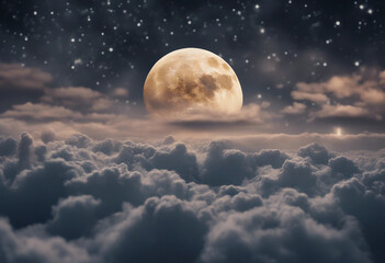 romantic moon in starry night over clouds