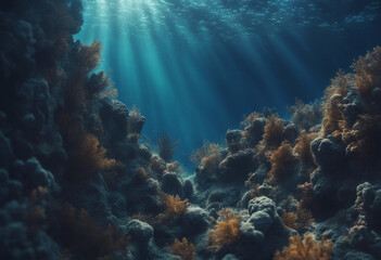 Underwater Sea Deep Water Abyss With Blue Sun light