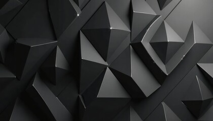 Poster - Abstract 3d wall design features dark geometric shapes. Triangles, pyramids create modern pattern. Intricate details showcase depth, texture. Design ideal for wallpaper interior design projects.