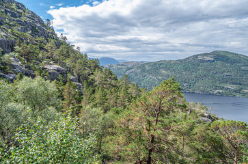 Wall Mural - Mountain lake on the route to Preikestolen (The Pulpit Rock), a tourist attraction in Rogaland county, Norway