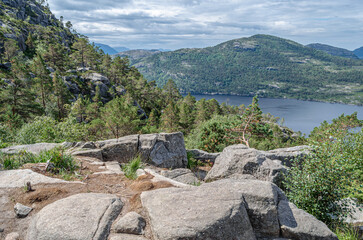 Wall Mural - Mountain lake on the route to Preikestolen (The Pulpit Rock), a tourist attraction in Rogaland county, Norway