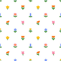 Aufkleber - Colorful abstract flower art seamless pattern illustration. Organic nature floral background in vintage style. Spring season collage decoration texture, drawing print.	