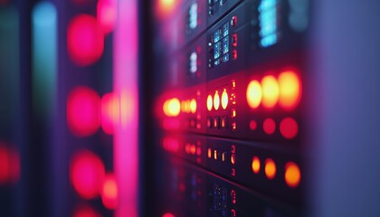 Poster - Close up of illuminated server rack in data center, showcasing cloud computing for virtual networks