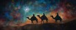© Александр Михайлюк - three wise men following the star of bethlehem across a starry night sky. silhouettes of camels and riders against a backdrop of desert dunes. mystical and reverent atmosphere.