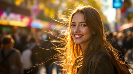 Fototapete - Woman with long hair in sunlight