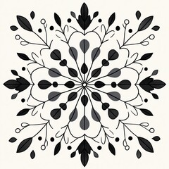 Aufkleber - Ornate black, white mandala pattern in clip art style. Floral design with leaves, flower-like shapes arranged in symmetrical round pattern. Simple, elegant design. Suitable for decor elements vintage