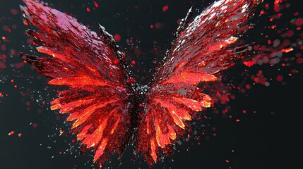 Poster - Fluorescent Red and Black Wings Shimmer in Enchanted Glow, Revealing a Mystical Essence