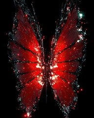 Poster - Enchanting Red and Black Butterfly With Sparkling Details Illuminated Against the Dark Backdrop