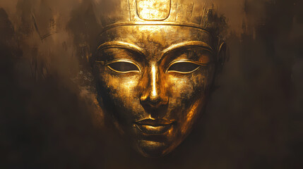 Wall Mural - An iconic golden mask from ancient egypt, full of cultural richness and artistic mastery, evokes a sense of timeless mystery and historical prestige under gilded light. Gilded. Illustration