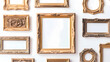 © Thiago - An assortment of ornately-framed, gilded picture frames adorn a white wall, each with a blank canvas ready to be filled with a work of art. Gilded. Illustration