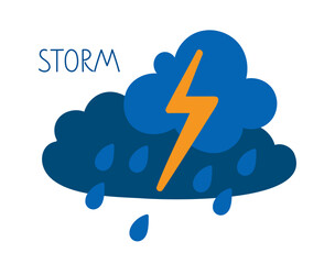 Wall Mural - colorful representation of storm with cloud and lightning symbol