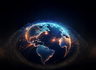 Poster - a glowing digital rendering of earth, showcasing global interconnectedness with vibrant energy lines