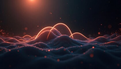 Poster - Abstract landscape with luminous arcs. Radiant lines flow over textured surface. Modern design elements. Dynamic visuals. Visually captivating. Great for tech or eco themes.