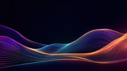 Poster - Dynamic abstract illustration displays flowing lines. Colorful glowing lines create wave pattern. Dark background enhances vibrant colors. Futuristic design evokes energy, motion. Illustration