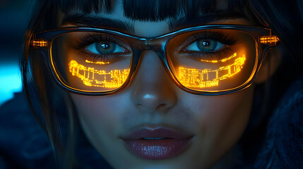 Woman Sees Code in Glasses, Futuristic Tech Vision