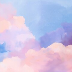 Poster - Pastel pink purple clouds blend into light blue sky. Soft starlight sprinkles canvas. Abstract design with fluffy clouds. Ideal for presentations marketing campaign. Perfect backdrop. Magical, dreamy