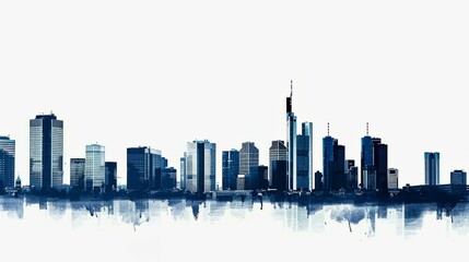 Wall Mural - Frankfurt city skyline silhouette with skyscrapers reflected on white background, modern urban illustration