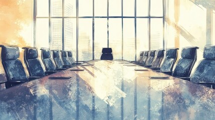 Poster - Empty Conference Room With City View Through Large Windows