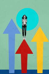 Wall Mural - Creative design composite trend artwork collage of arrow up way trader target business hiring profession young lady shocked stand arrow